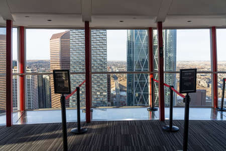 Calgary, AB, Canada - March 14 2022 : Interior lobby the observation deck of Calgary Tower.のeditorial素材