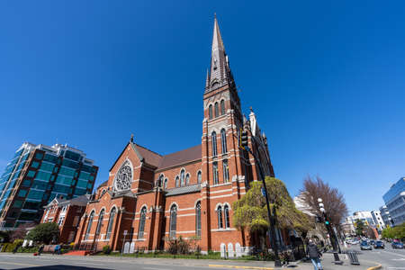 Victoria, BC, Canada - April 14 2021 : St. Andrew's Cathedral. A Roman Catholic cathedral for the diocese of Victoria in British Columbia, Canada.のeditorial素材