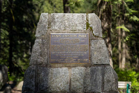 North Vancouver, BC, Canada - April 20 2021 : Monument of Lynn Canyon Park.のeditorial素材