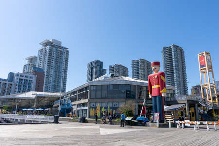 New Westminster, BC, Canada - April 22 2021 : River Market and The World's Tallest Tin Soldier. New Westminster Quay.のeditorial素材