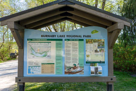 Burnaby, British Columbia, Canada - April 20 2021 : Sign of Burnaby Lake Regional Park.のeditorial素材