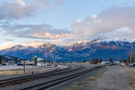 Jasper, Alberta, Canada - May 4 2021 : Via Rail Jasper station. Jasper National Park.のeditorial素材