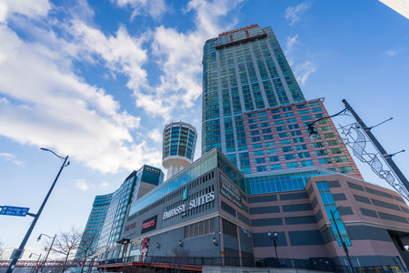 Niagara Falls, Ontario, Canada - December 19 2021 : Embassy Suites by Hilton Niagara Falls Fallsview.のeditorial素材