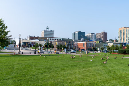 Barrie, Ontario, Canada - July 25 2021 : Heritage Park, a waterfront park on Kempenfelt Bay, Lake Simcoe.のeditorial素材