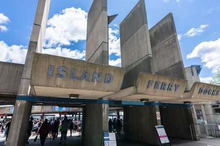 Toronto, Ontario, Canada - July 30 2021 : Jack Layton Ferry Terminal in summer. Island Ferry Dock and the wharf.のeditorial素材