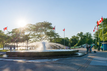 Toronto, Ontario, Canada - July 30 2021 : Toronto Islands Park Centre island fountain.