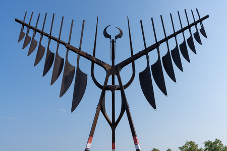 Barrie, Ontario, Canada - July 25 2021 : Spirit Catcher, the Sculpture Bird near Kempenfelt Bay.のeditorial素材