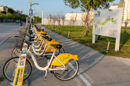 Taichung City, Taiwan - November 28, 2022 : Ubike ( YouBike ) station at Taichung Central Park. Xitun District Shuinan Economic and Trade Area.のeditorial素材