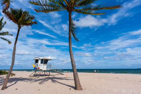 Ft Lauderdale, FL, USA - November 19 2022 : Lifeguard of Fort Lauderdale Beach. Playa las Olas Beach.のeditorial素材