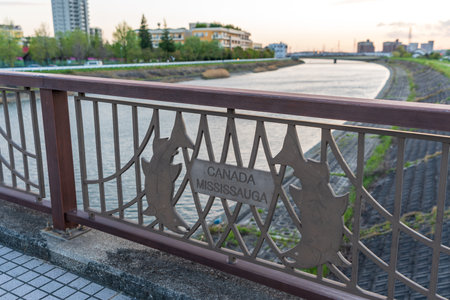 Kariya City, Aichi, Japan - April 8 2023 : Mississauga Bridge. Sister city relationship.のeditorial素材