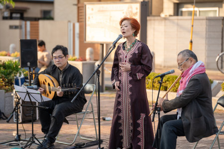 Kyoto, Japan - November 4 2046 : Nishijin TABI Kyoto Music Village festival. Performers performing on the event stage.のeditorial素材