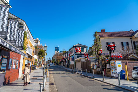 Kobe Kitano Ijinkan Gai street (Kitano-cho and Yamamoto-dori street) in sunny day. Kobe City, Hyogo Prefecture, Japanのeditorial素材