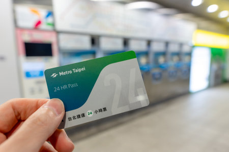 Taipei, Taiwan - Feb 14, 2024 : Taipei Metro 24hr Pass. Once activated by scanning at the gates, it is valid for unlimited travel on the Taipei Metro for 24 hours.のeditorial素材