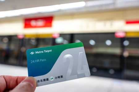 Taipei, Taiwan - Feb 14, 2024 : Taipei Metro 24hr Pass. Once activated by scanning at the gates, it is valid for unlimited travel on the Taipei Metro for 24 hours.のeditorial素材