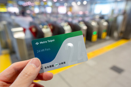 Taipei, Taiwan - Feb 13, 2024 : Taipei Metro 24hr Pass. Once activated by scanning at the gates, it is valid for unlimited travel on the Taipei Metro for 24 hours.のeditorial素材