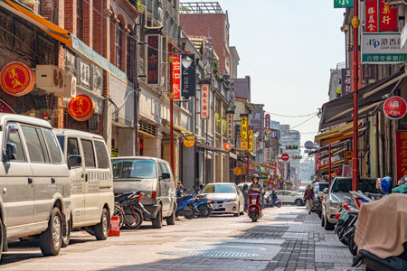 Dihua Street Market in Taipei, Taiwan, famous tourist attraction, people can seen walking and exploring around it. The street is a major destination during Chinese New Year festivitiesのeditorial素材