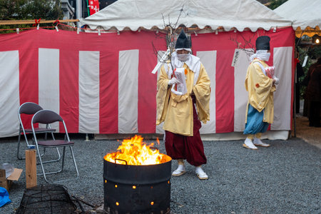 Kyoto, Japan - February 2 2024 : Suga Shrine Setsubun traditional Japanese shinto ritual ceremony.のeditorial素材