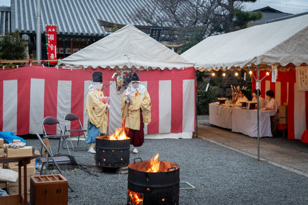 Kyoto, Japan - February 2 2024 : Suga Shrine Setsubun traditional Japanese shinto ritual ceremony.のeditorial素材