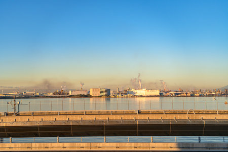 The Keihin industry region. Near the Tokyo Haneda International Airport in the sunrise time. Tokyo, Japanのeditorial素材