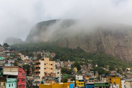 Rocinha favela, also known as a slum or shanty town, built on a steep hillside in the South Zone of Rio Di Janeiro, Brazil, South Americaのeditorial素材