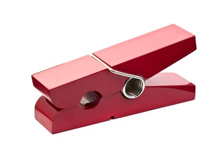 Oversized red clothes pin over white backgroundの写真素材