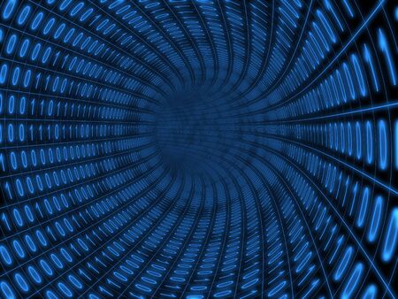 Digital binary blue tunnel over black backgroundの写真素材