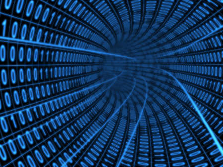 Digital binary blue tunnel over black backgroundの写真素材