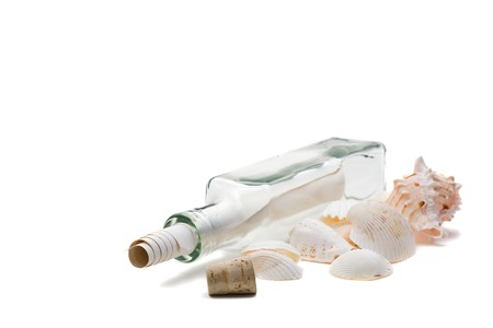 Message in a bottle concept over white backgroundの写真素材