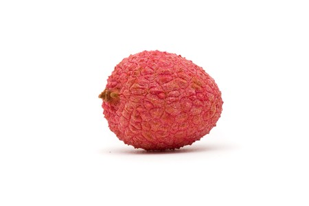 Delicious juicy red lychee over white backgroundの写真素材