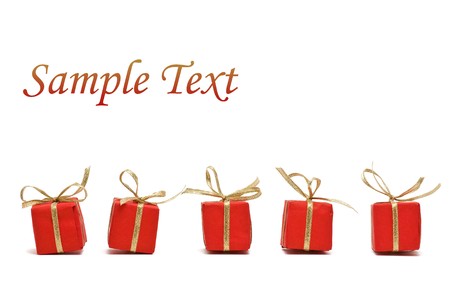 Presents wrapped in red packing paper with copy spaceの写真素材