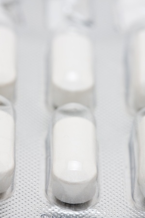 Close up shot of pack of white pillsの写真素材