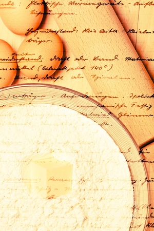 Vintage montage of baking ingredients and recipeの写真素材