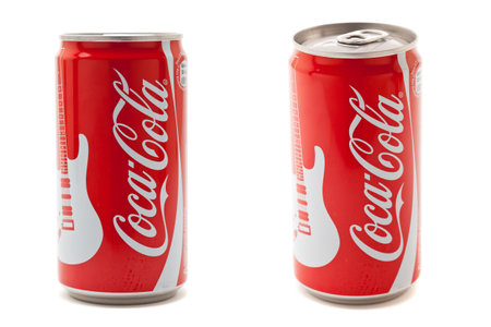 Munich, Germany - August 20th, 2011: Coca-Cola 0.25L can; A year after its launch Coca-Cola redesignes their successfull smaller can.のeditorial素材