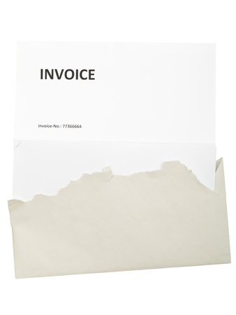 Letter with an invoice isolated on white backgroundの写真素材