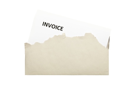 Letter with an invoice isolated on white backgroundの写真素材