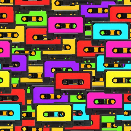 Colorful 80s analogue audio tape background repeatable patternの写真素材