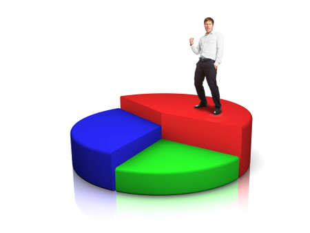 Successful businessman on pie chart - achievement conceptの写真素材