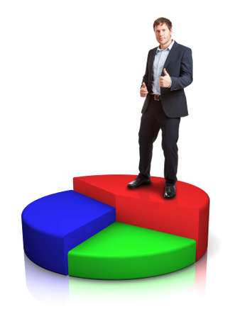 Successful businessman on pie chart - achievement conceptの写真素材