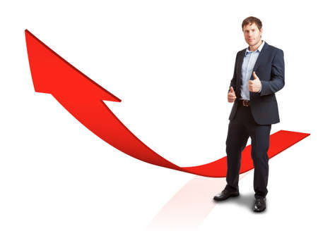 Businessman with rising red graph - success or achievement conceptの写真素材