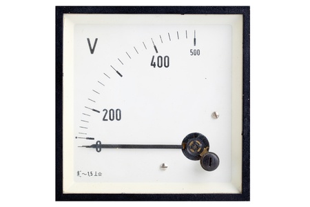 Vintage analog volt meter isolated on white backgroundの写真素材