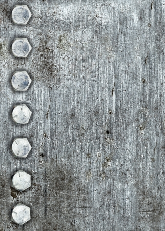 Brushed metal background with a row of boltsの写真素材