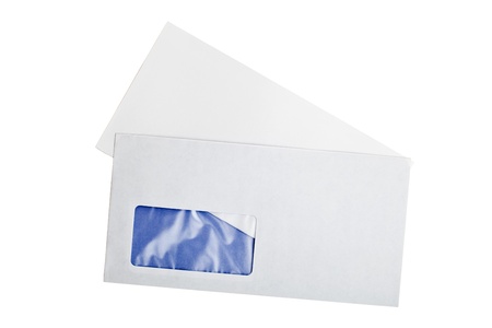 Open envelope with blank letter isolated on white backgroundの写真素材