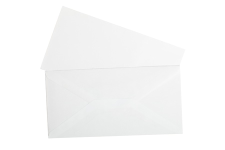 Open envelope with blank letter isolated on white backgroundの写真素材