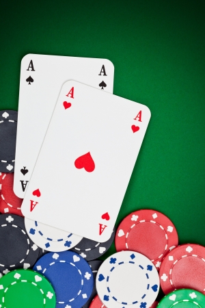 Pair of Aces on casino chips - gambling or poker conceptの写真素材