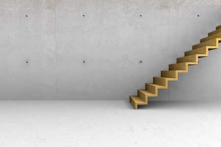 Modern concrete empty room with wooden stairsの写真素材
