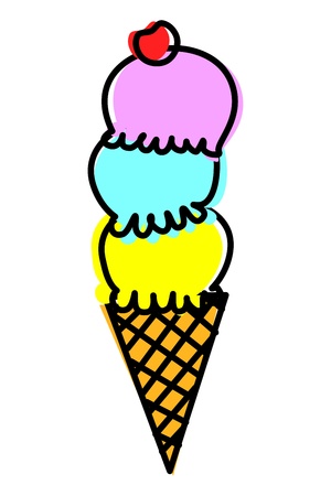 Delicious ice cream cartoon popart drawing isolated on white backgroundの写真素材