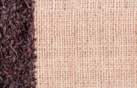 Ceylon black tea crop on burlap backgroundの写真素材