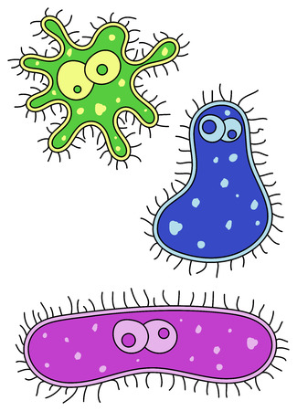 Cute looking green, blue and pink cartoon germ charactersの写真素材