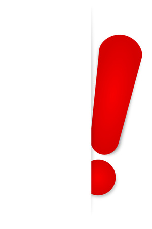 Red exclamation mark stuck in white backgroundの写真素材