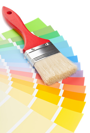 Color chart guide with brush on white backgroundの写真素材